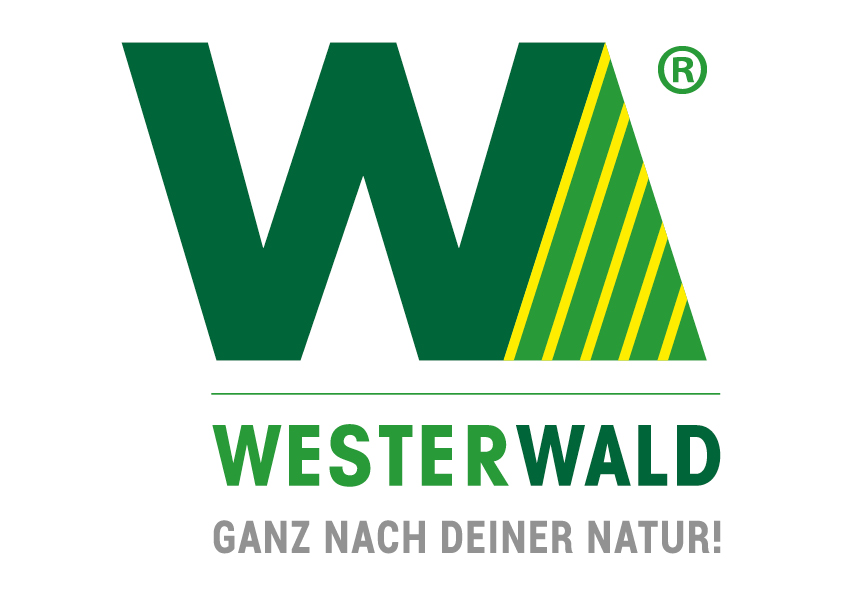Das Logo des Westerwald Touristik Service zeigt ein dunkelgrünes W mit gelb-grünem Schatten. Unterstrichen wird das Zeichen durch den Schriftzug Westerwald und Ganz nach deiner Natur!
